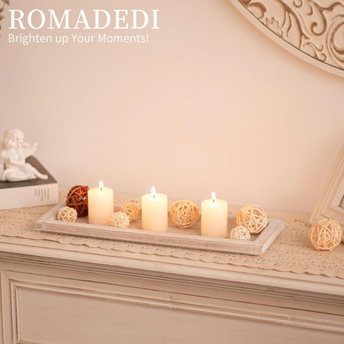13.5 inch Romadedi Wooden Decorative Tray Candle Holder - Wood Long Narrow Tray Home Decor Small Rustic Farmhouse