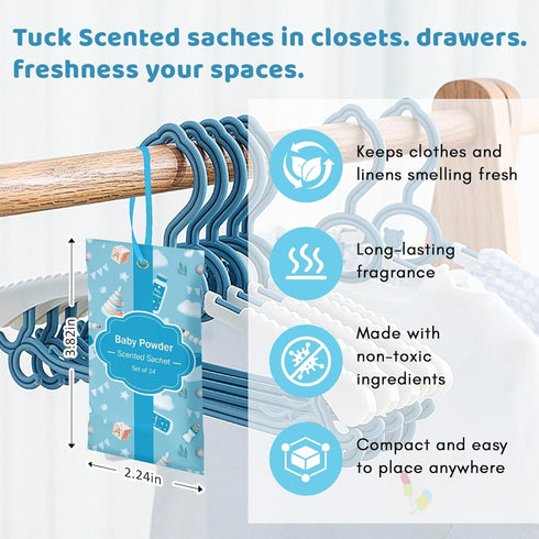 Closets, 14 Pack, SCENTORINI Scented Sachets for Drawers and Baby Powder Scent Long-Lasting Sachets Bags Wardrobe