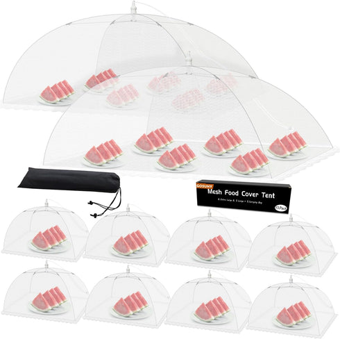 Mesh Food Covers for Outdoors: 10 Pack with 2 Extra Large 40x24 in & 8 Large 17x17 in Collapsible Picnic Nets for