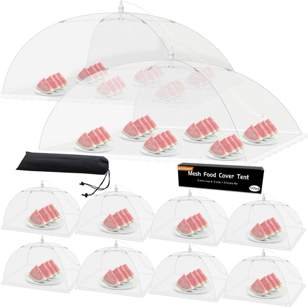 Mesh Food Covers for Outdoors: 10 Pack with 2 Extra Large 40x24 in & 8 Large 17x17 in Collapsible Picnic Nets for