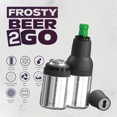 12oz, Asobu Frosty Beer Holder,Vacuum Insulated Double Walled Stainless Steel Beer Can and Bottle Cooler with Beer
