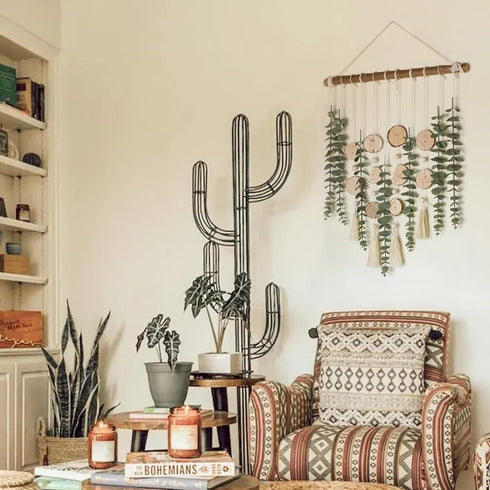 16.5 inch Artificial Eucalyptus Wall Decor Fake Greenery Leaves Stems Wall Hanging Plants on Wooden Stick Boho Rustic