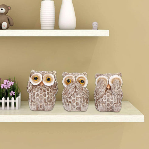Set 3 of Owl Statues Home Dcor, Cute Owl Figurines for Shelf, Living Room Bedroom Office Desktop, Bookshelf, Animal
