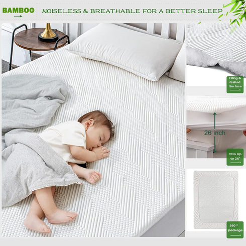 GRT King Size Waterproof Mattress Protector - 3D Air Fiber Cooling Breathable Mattress Pad, Ultra Soft, Fits 26'' Deep