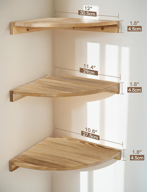 12x12 Inch Corner Shelves Wall Mount, Farmhouse Rustic Corner Floating Shelf with Cord Hole, Wooden Storage Organizer