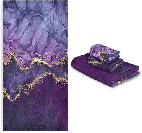 KENADVI Set,Ultra 3 Set Bathroom,1 1 1 Purple Marble Bath Towels Soft Piece Abstract Gold Texture Aesthetic Modern