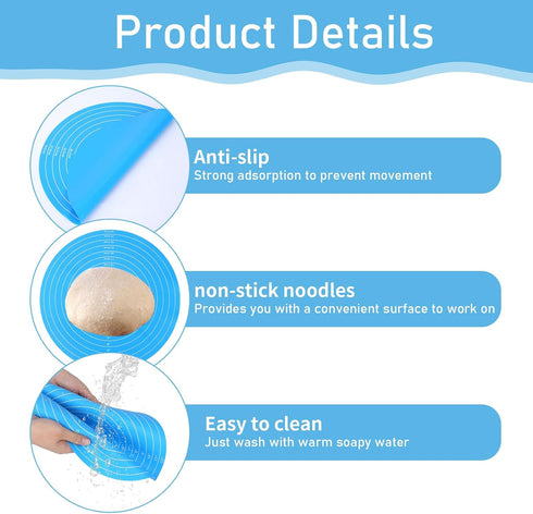 Silicone Baking Mat: Round Cake Mat with Measurements for Pastry Baking Sheet, Non-Stick and Heat Resistant, Blue