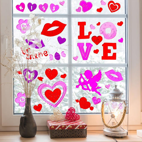 XIMISHOP 6pcs Valentine's Day Gel Window Clings: Stickers for Valentine's Day Window Decorations