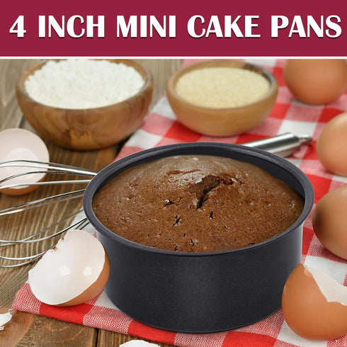 P&P CHEF Mini Cake Pan Set of 3, 4 Inch Non-Stick Round Baking Pans for Small Tier Smash Cakes, Stainless Steel Core