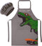 MHJY Kids Apron and Chef Hat for Boys, Dinosaur Child Aprons with Pockets for Cooking Baking Painting