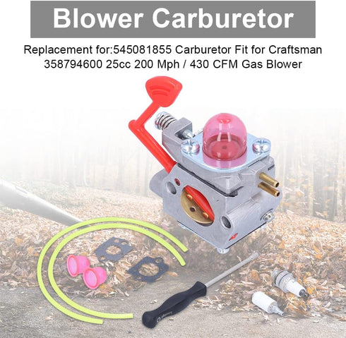 545081855 358794600 25cc 200Mph 430CFM Bulb, Blower Carburetor, Carburetor Fit for Craftsman / Gas Blower with Gasket