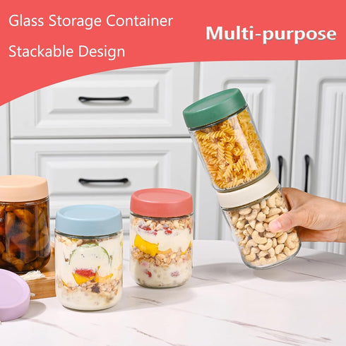 16 oz 6 Pack Artcochan Overnight Oats Containers with Lids Glass Jars Glass Mason Jars with Airtight Lids, Perfect