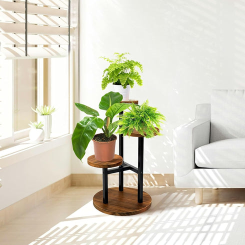 3 AUGOSTA Tier Plant Stand, Tall Metal Wood Shelf Holder for Indoor, Outdoor Display Rack Flower Pot Stand for Corner