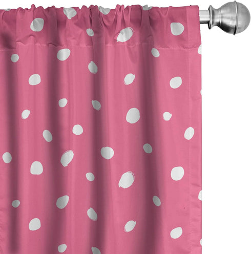 Ambesonne Pink Polka Dots Window Curtains - Monochrome Layout Pattern, Lightweight Decor 2-Panel Set with Rod Pocket,