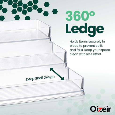 Oizeir Clear Spice Rack (2-Pack), 3 Tier Deep Spice Shelf Design for Cabinet, Acrylic Pantry Organizer for Seasoning