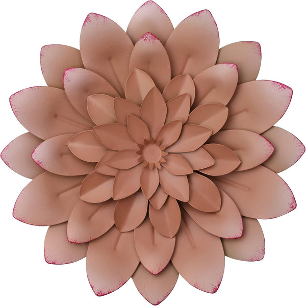 Everydecor Succulent Metal Flowers Wall Decor, Pink Hand Painted 3D Flower Art for Indoor & Outdoor Use