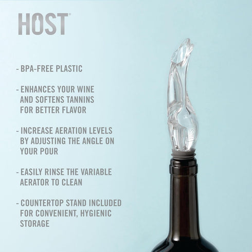 HOST TILT Wine Aerator Pour Spout with Stand, Silicone and Plastic, Gray Set of 1