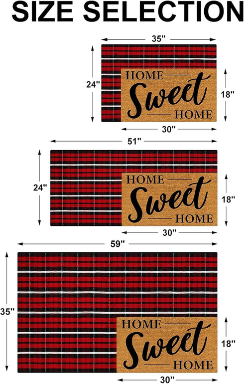 LEEVAN Buffalo Plaid Front Door Mat 24"x 51" Cotton Checkered Porch Rug Outdoor Washable Woven Welcome Doormat for Layered Kitchen Farmhouse Bathroom Entryway Throw Carpet, Black and Red by LEEVAN