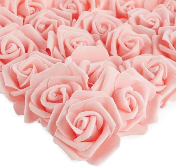 Juvale Artificial Roses for Wedding Decor - 3-Inch Pink, 100 Pack Realistic Flowers for Centerpieces