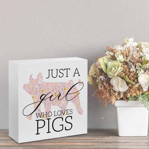 AACQQ Funny Pig Gifts - Wooden Box Sign for Office, Home, Farmhouse, Bathroom, Bedroom, Desk, Tabletop, Bookshelf, Wall