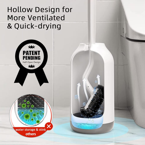 HAMITOR Toilet Bowl Brush Holder Set: White Decorative Caddy with Curved Bristle for Deep Cleaning Toilet Cleaner