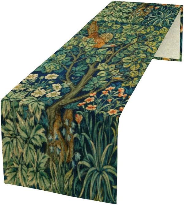 DDCBNS William Morris Flowers Birds Table Runner,Vintage Floral Retro Farmhouse Rustic Table Runner