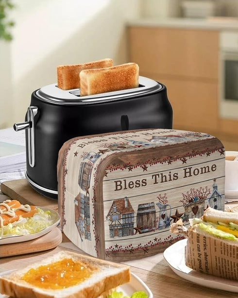 Country Star Toaster Cover 2 Slice, Farmhouse Beige Brown Wood Rustic Barn Design with Loop for Dust Protection