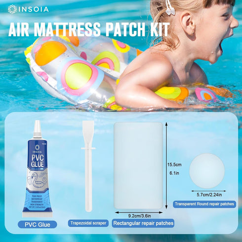 15 ML 4 Swimming INSOIA Pool Liner Patch, Air Mattress Repair Kit x Waterproof Vinyl Repair Patch Kit for Inflatables