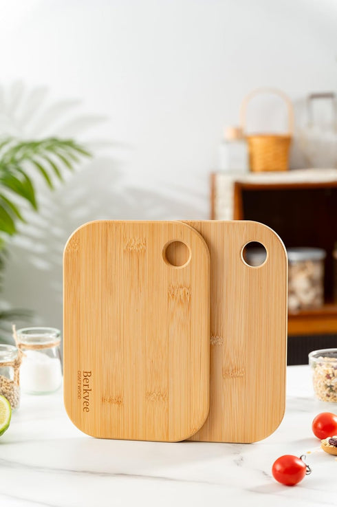 Small Bamboo Wood Cutting Board Set, 2 Pieces, Mini Lightweight Wooden Cutting Board, BPA Free