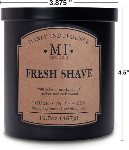 2 16.5 oz, 60H Manly Indulgence Fresh Shave Scented Candles for Men, Wick, Premium Soy Blend Wax, Burn, Candles