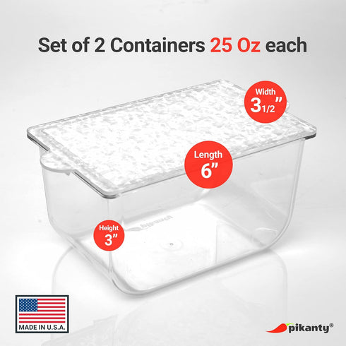 Set of 2 Condiments Storage Small Containers with Lids for Refrigerator, Made in USA