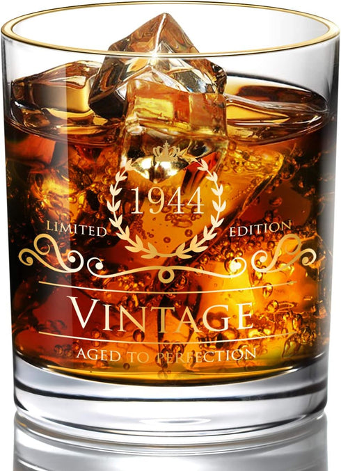 1944 Whiskey Glasses, 80th Birthday Gifts for Women, Men, Bourbon Glass for 80 Years Old, Wedding Anniversary Decoration