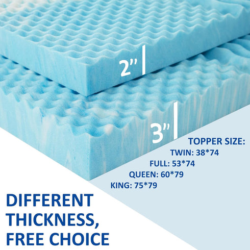 SINWEEK 2 Inch Mattress Topper, 5-Zone Memory Foam Pressure Relieve Soft Pad, Twin Size Blue