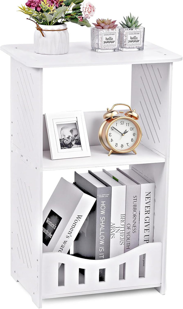 Wensdr 3 Tier Side Table Night Stand, Narrow End Table with Storage Shelf,