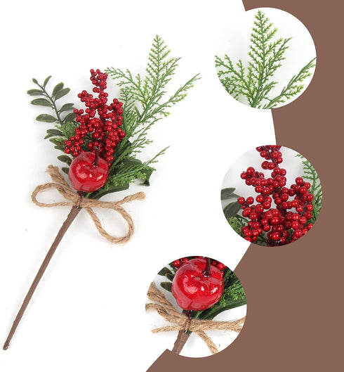 16 Pack CCINEE Artificial Christmas Red Berry Picks Assorted Pine Berries Branches Fake Holly Stems for Xmas Tree