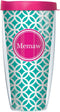 Pink Memaw Insignia Wrap on Teal and White Roundabout Tumbler Cup, 22 Oz, Hot Pink Lid, Thermal Insulated, BPA Free