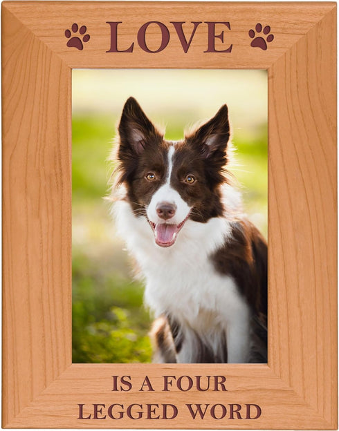 CustomGiftsNow Love Is A Four Legged Word Alder Wood Picture Frame - Great Gift for Dog Lovers (4x6 Vertical)