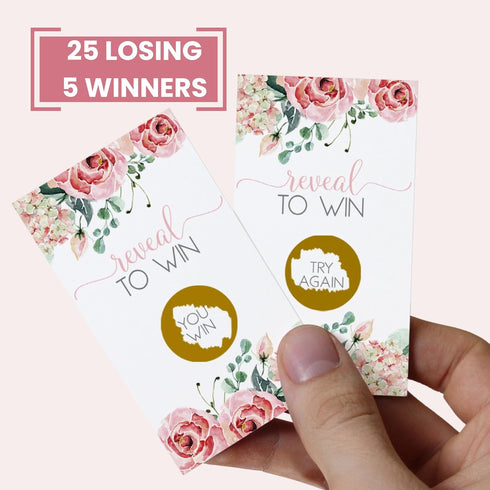 Paper Clever Party Charming Floral Bridal Shower Games, 30 Pack Pink Scratch Off Raffle Cards