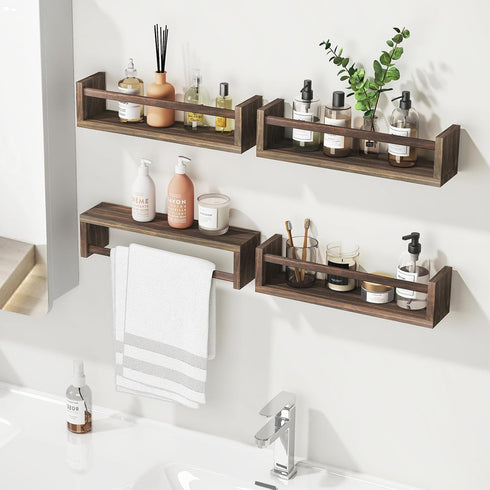 16.5 Inch Set 4, Fixwal Nursery Book Shelves, Nursery Shelves for Kids Rooms, Floating Shelves for Wall of Solid Wood
