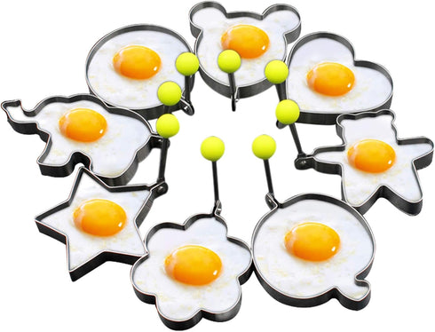 8pcs Set Fried Egg Rings Molds - Non Stick for Griddle Pan, Egg Shaper Pancake Maker with Handle