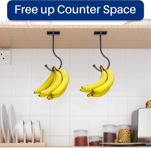 Josmimic Counter 13 LB, Under Cabinet Banana Hook Foldable - Adhesive Banana Holder, Foldable with Magnets When Not