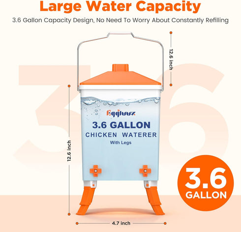 Eggluuz 3.6 Gallons Chicken Waterer Bucket with Water Nipples, Adjustable Legs and Anti-Roost Cone