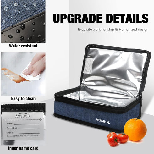 Aosbos Small Lunch Bag, Blue, Unisex Portable Mini Cooler, Insulated Thermal Bag for Men and Women