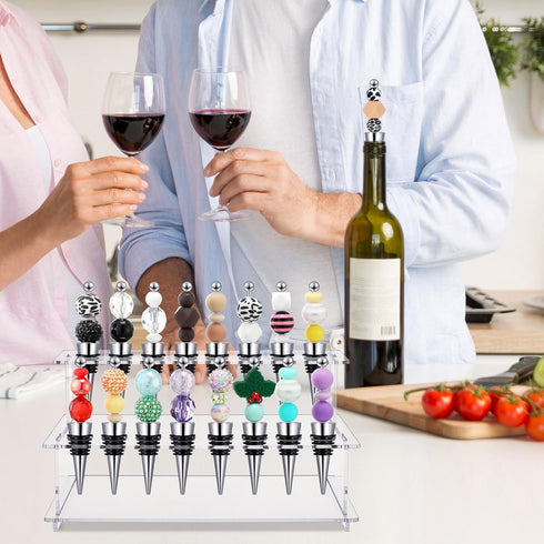 20 16 2 Countertop, 9.45''L 4.72''H 3.94''W Menkxi Pcs Beadable Wine Bottle Stoppers and Slot Clear Acrylic Tier Riser