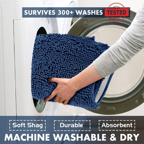 Luxury Blue Bathroom Rugs - 2-Piece Set, Soft Plush Anti-Slip Bath Rug + U-Shaped Toilet Mat, Blue