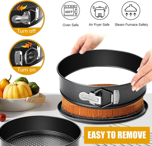 Springform Cake Pan Set of 3, Round Leakproof Nonstick Cheesecake Pans with Removable Bottom, Stainless Steel