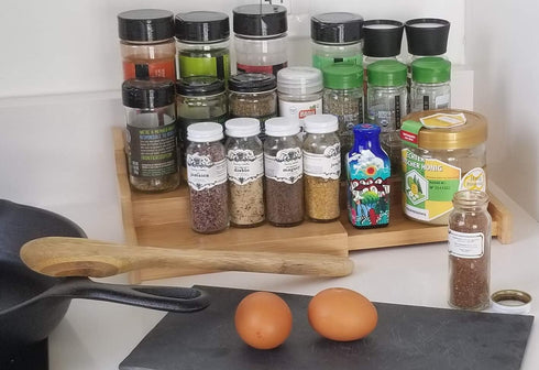 Lustiger Chef 3-Tier Countertop Spice Rack Organizer for Cabinet, Expandable Natural Bamboo Desk Shelf, Adjustable
