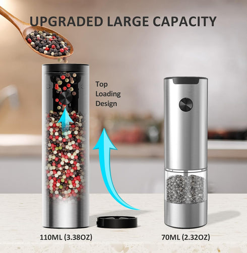 Set Salt and Pepper Grinder Electric,Rechargeable Salt and Pepper Shakers Stainless Steel with USB C Dual Charging