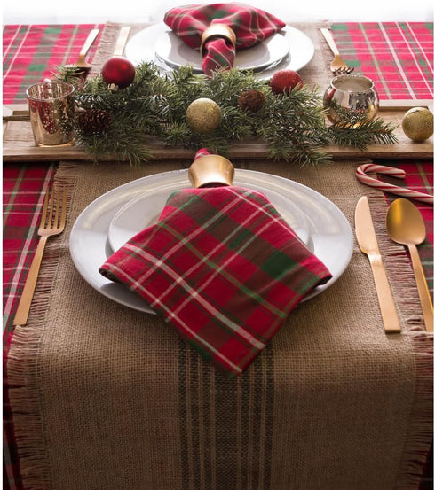 DII Jute Burlap Collection Table Runner, 14x72, Kitchen Tabletop with Middle Stripe Gray