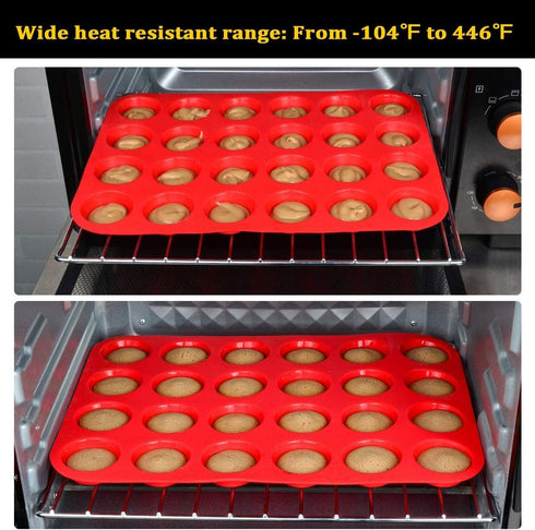 CAKETIME Silicone Muffin Pan Mini 24 Cups - Nonstick Food Grade Baking Pan
